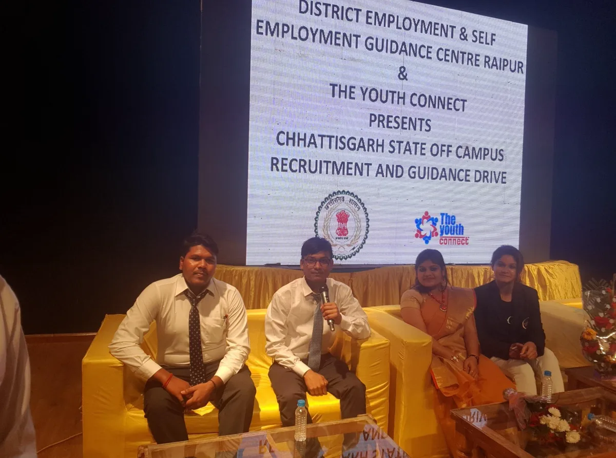 Guests on stage at the Chhattisgarh State off-campus recruitment and guidance drive in Raipur